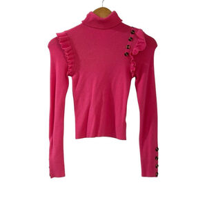 SHEIN Pink Ruffle Trim Mock Neck Pullover Sweater Small